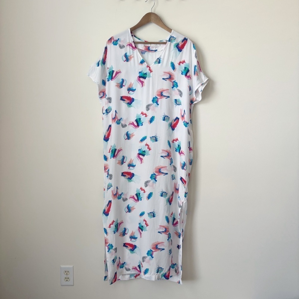 Marie Oliver Painterly V Neck Caftan Maxi Dress Small
